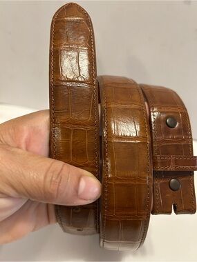 Genuine American Alligator Leather Belt Strap Cognac Brown Size 33 USA Made